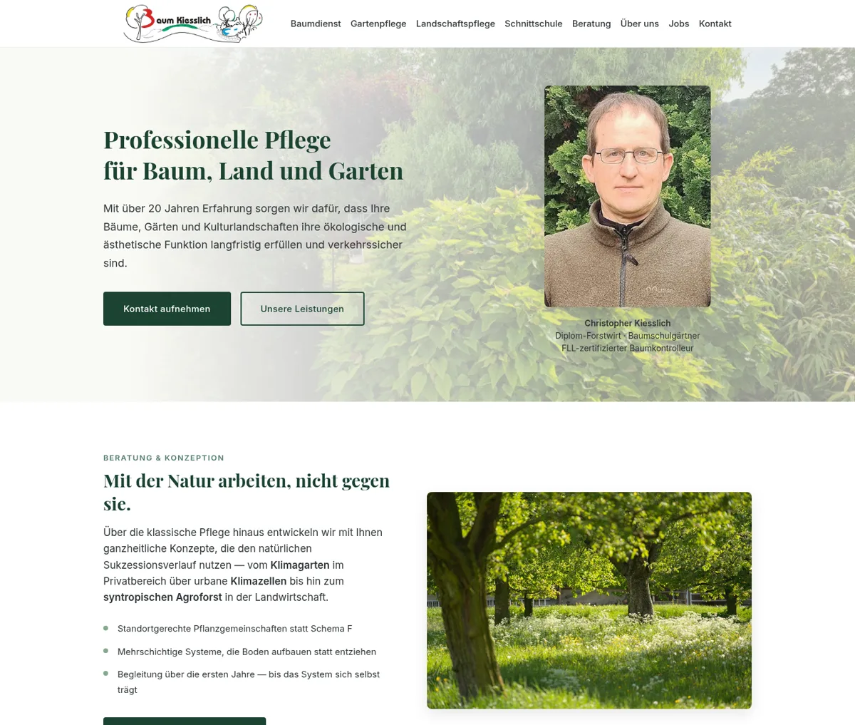 Neue Baumlandgarten-Website mit ruhiger Startseite, klarer Bildsprache und geordneter Leistungsstruktur.